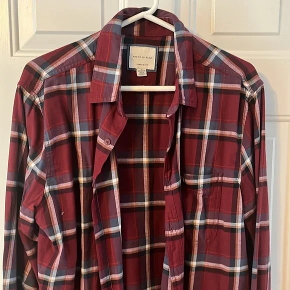 American Eagle/Super soft plaid shirt/red&blue/L/worn 1x/EUC - Picture 2 of 7